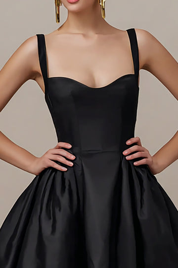 Black Spaghetti Straps A-Line Cocktail Dress